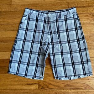 Hurley Men's Gray and Black Plaid Shorts